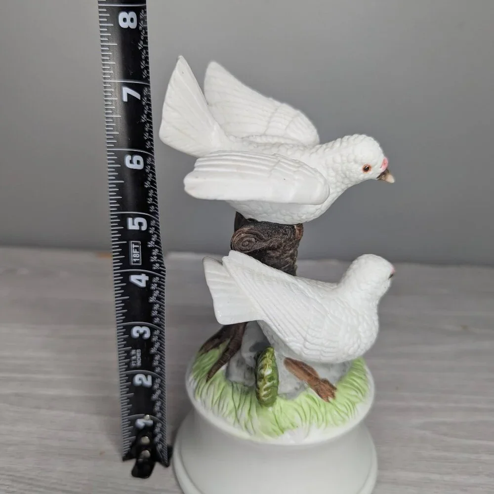 Ceramic White Doves on Tree Branch Music Box Plays 